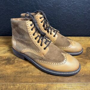 Mark Nason SN225088 Tan Leather Suede Wingtip Brogue Boots Mens 9.5